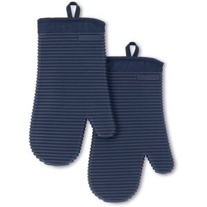 KitchenAid Ribbed Soft Silicone Oven Mitt 2-Pack Set, 7.5"x13"-Blue